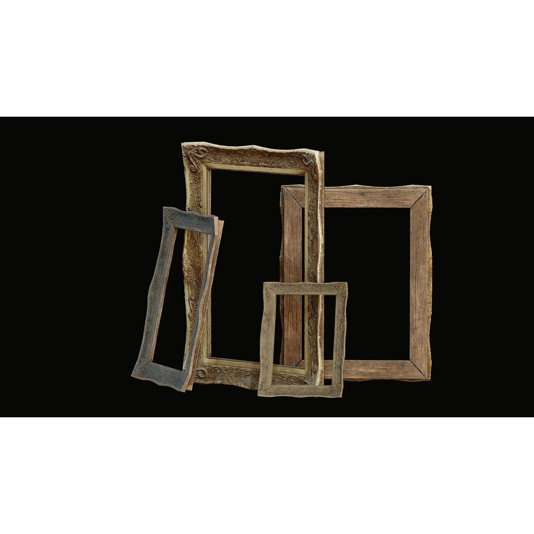 Old Picture Frame 3D Model – Vintage Wooden Low-Poly Asset, FBX - View 13