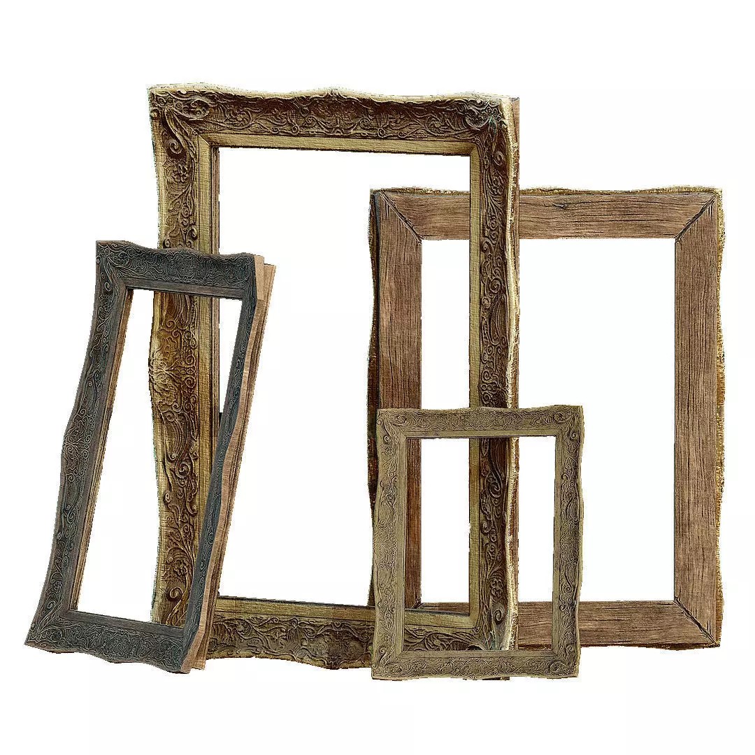 Old Picture Frame 3D Model – Vintage Wooden Low-Poly Asset, FBX - View 2