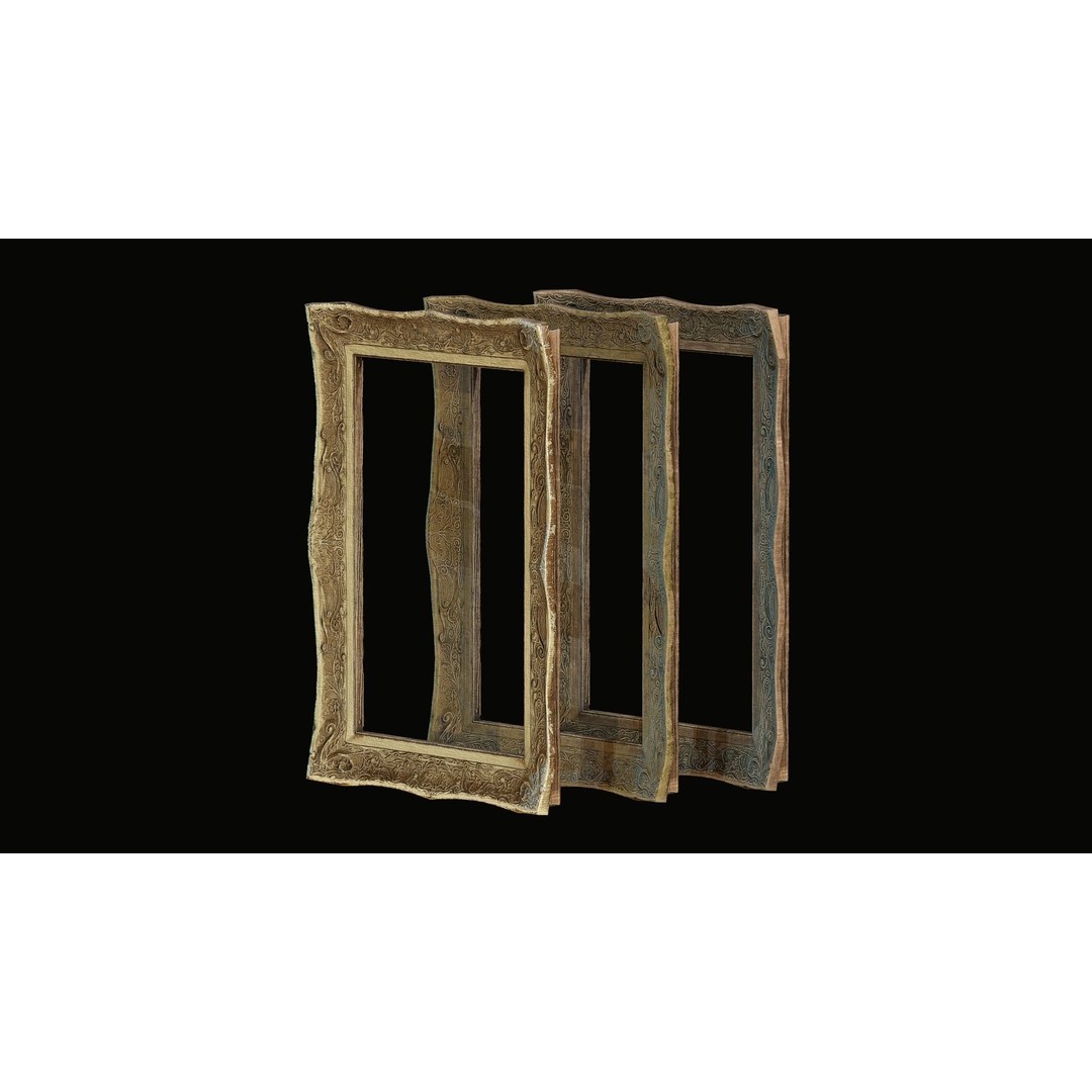 Old Picture Frame 3D Model – Vintage Wooden Low-Poly Asset, FBX - View 3
