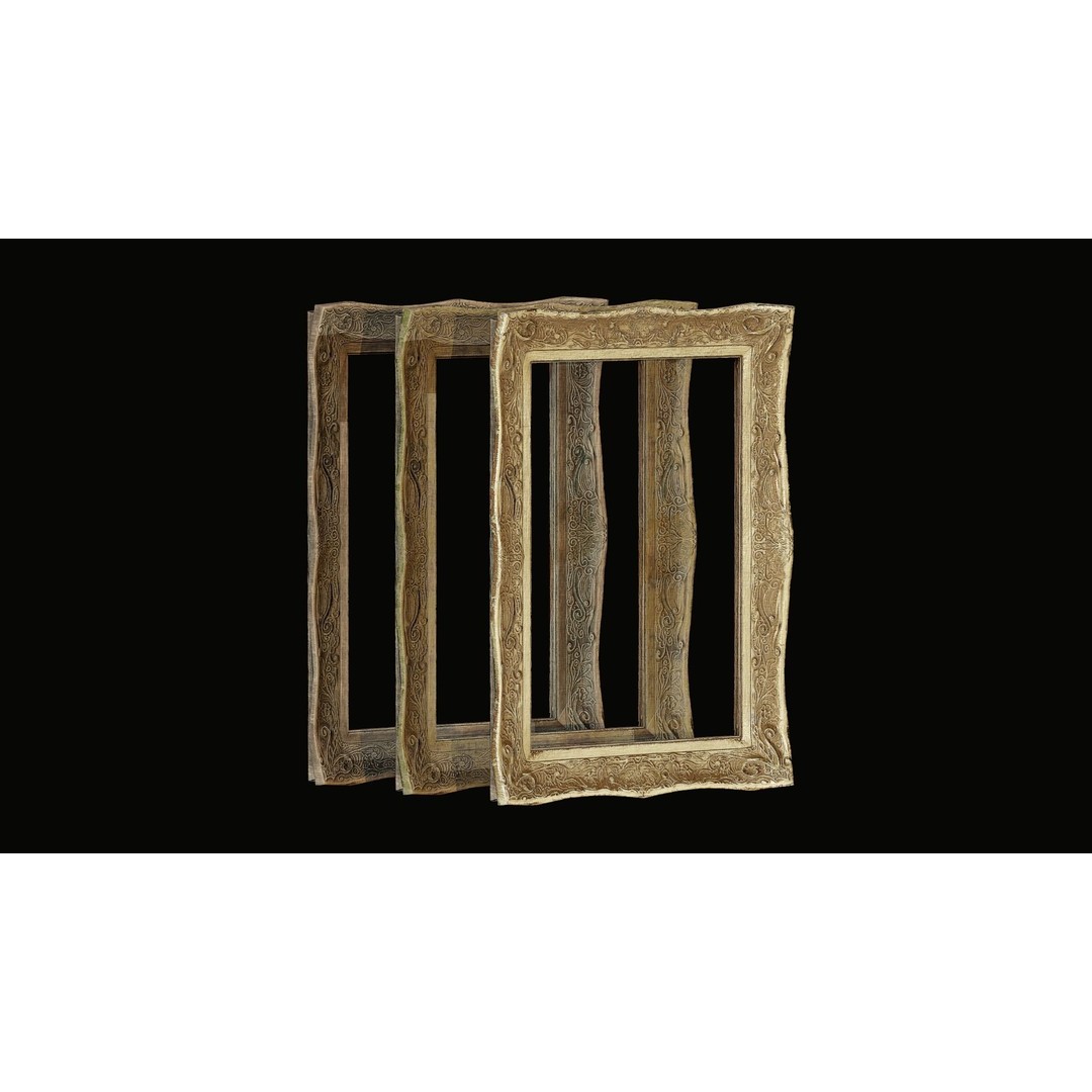 Old Picture Frame 3D Model – Vintage Wooden Low-Poly Asset, FBX - View 4