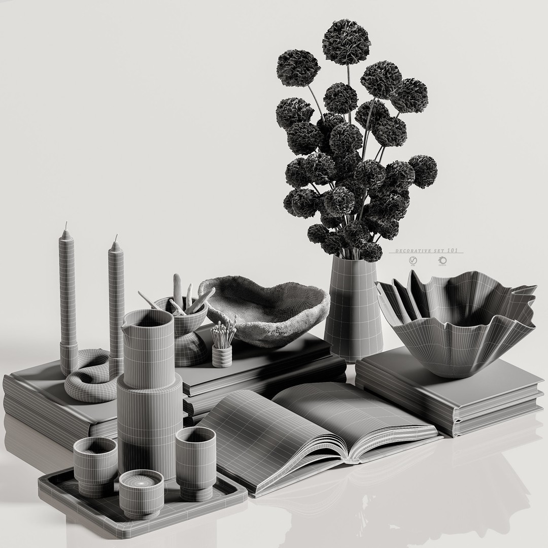 Decorative Set 101 3D Model – Contemporary Home Décor, Vray, Corona