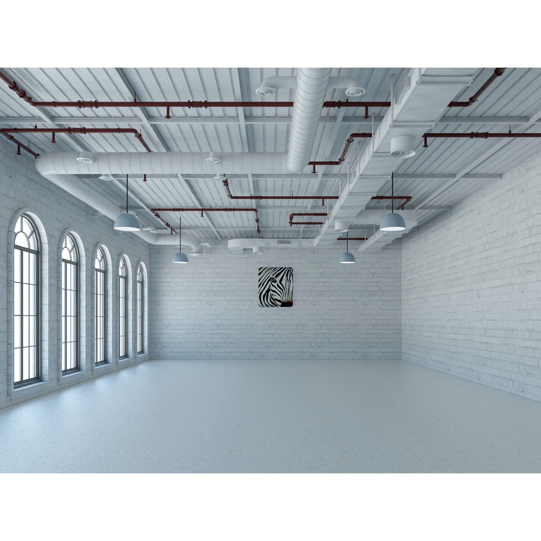 Loft Office Interior 3D Model – Industrial Workspace, FBX, Blender - View 3