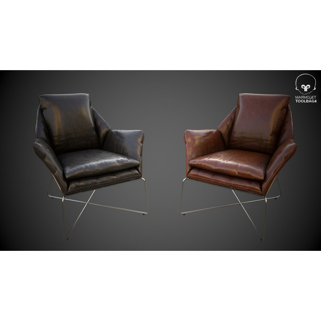 Leather Armchair 3D Model – Low Poly PBR Game Asset, FBX, OBJ - View 13