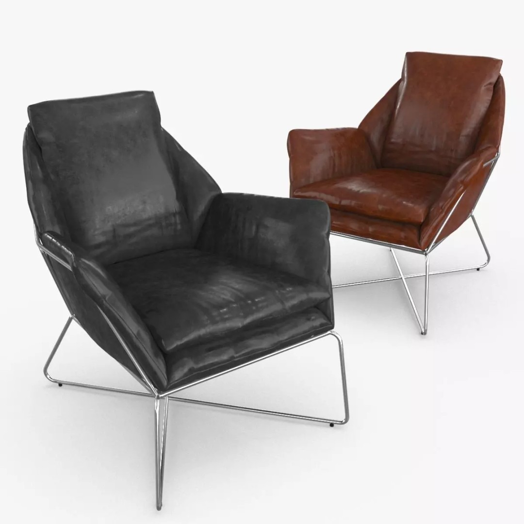 Leather Armchair 3D Model – Low Poly PBR Game Asset, FBX, OBJ - View 2