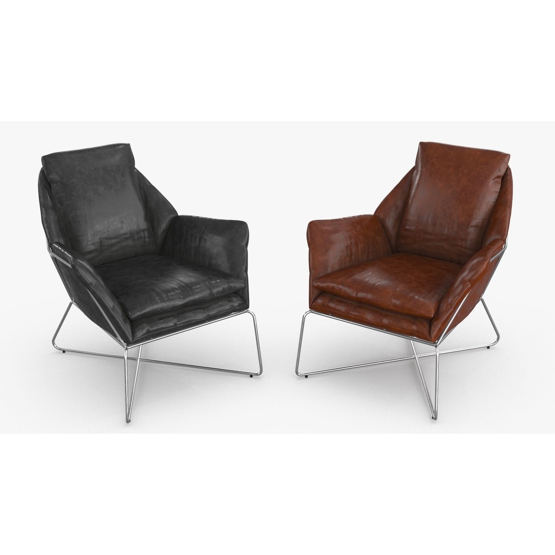 Leather Armchair 3D Model – Low Poly PBR Game Asset, FBX, OBJ - View 3