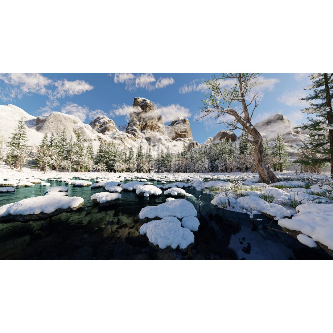 Snow Landscape 3D Model – High Poly Scene for Blender, Game Asset - View 2