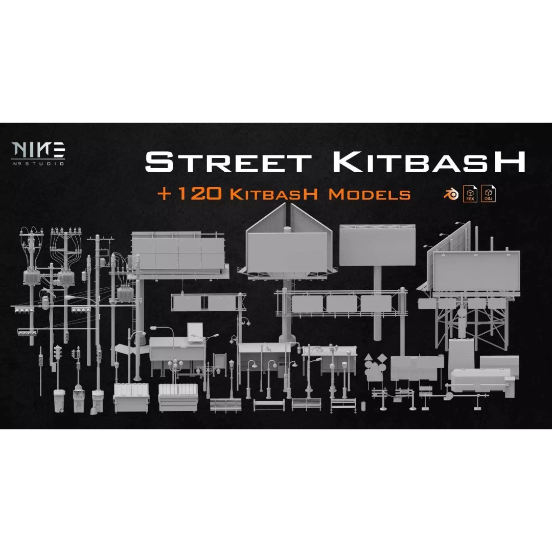Street Kitbash 3D Model – Urban Environment Asset Collection, FBX, OBJ - View 2