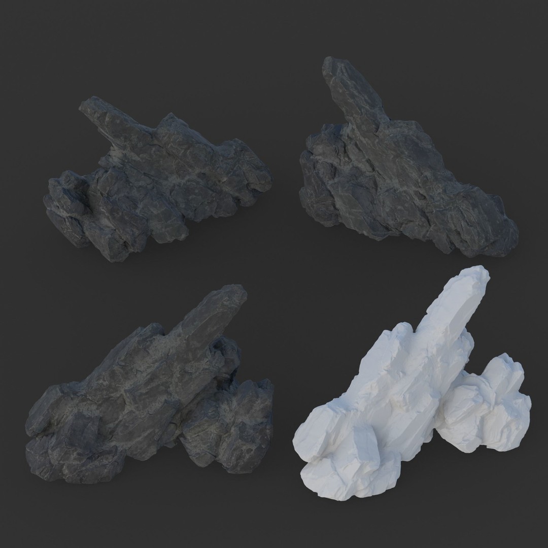Black Spiky Modular Rock 3D Model – Low Poly Game Asset, FBX