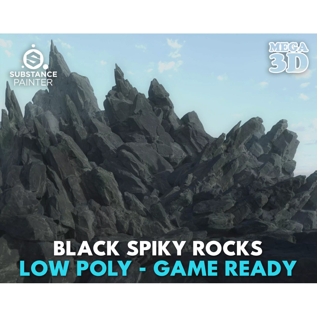 Black Spiky Modular Rock 3D Model – Low Poly Game Asset, FBX - View 2
