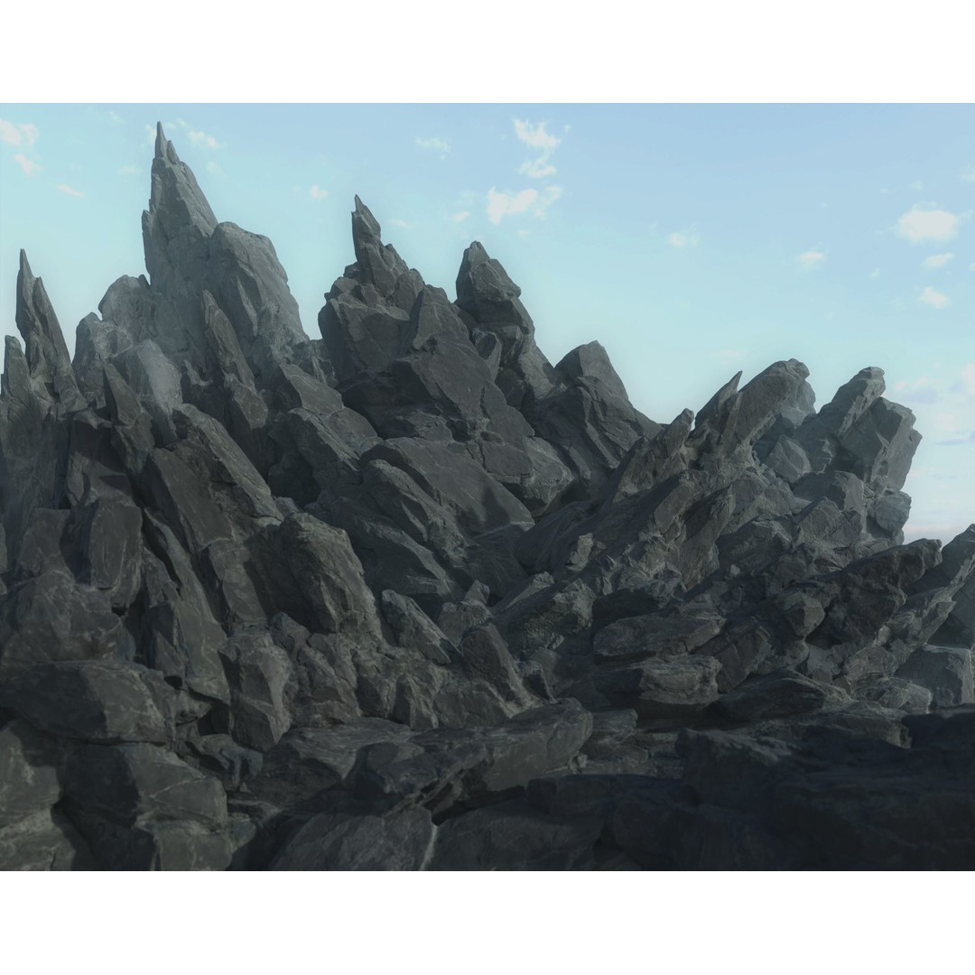 Black Spiky Modular Rock 3D Model – Low Poly Game Asset, FBX - View 3