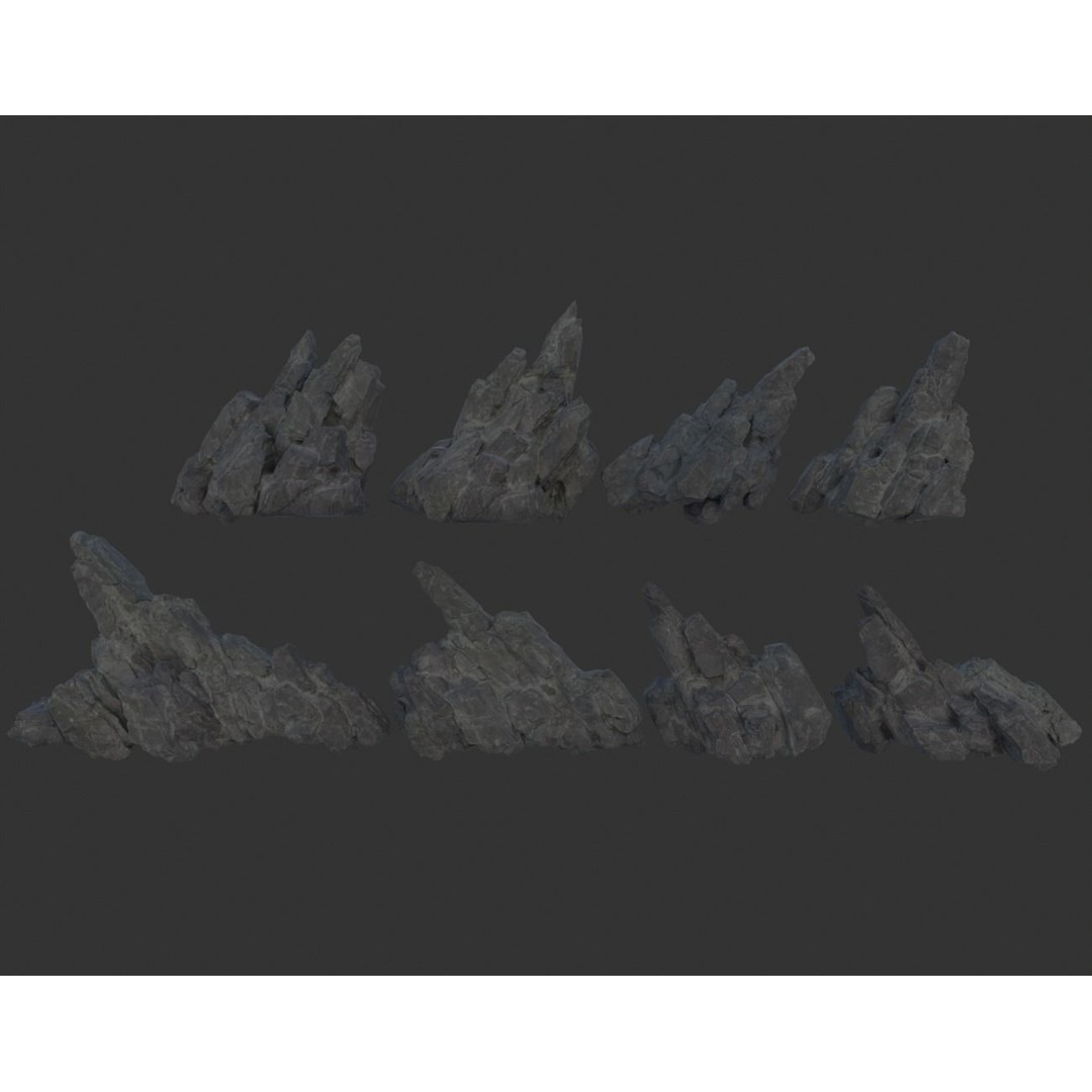 Black Spiky Modular Rock 3D Model – Low Poly Game Asset, FBX - View 4