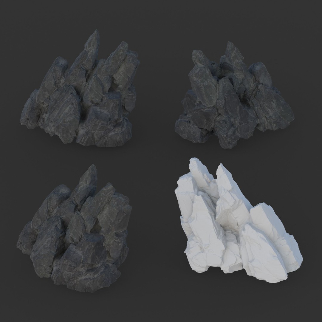 Black Spiky Modular Rock 3D Model – Low Poly Game Asset, FBX - View 7