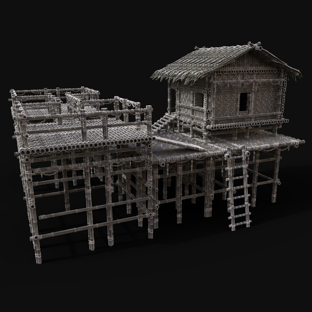 Bamboo Watchtower 3D Model – Low Poly Game Ready Asset, FBX, OBJ