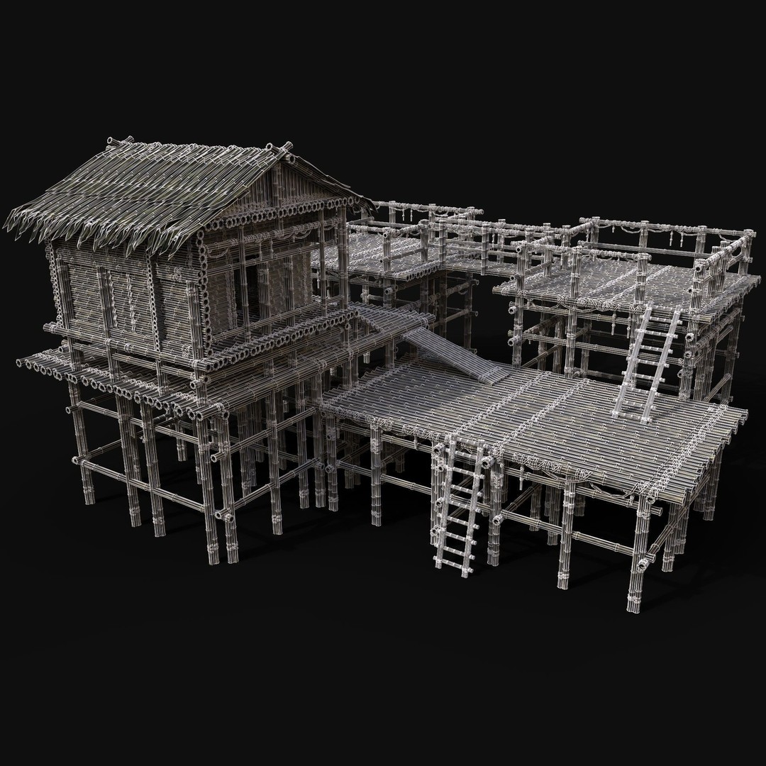 Bamboo Watchtower 3D Model – Low Poly Game Ready Asset, FBX, OBJ - View 11