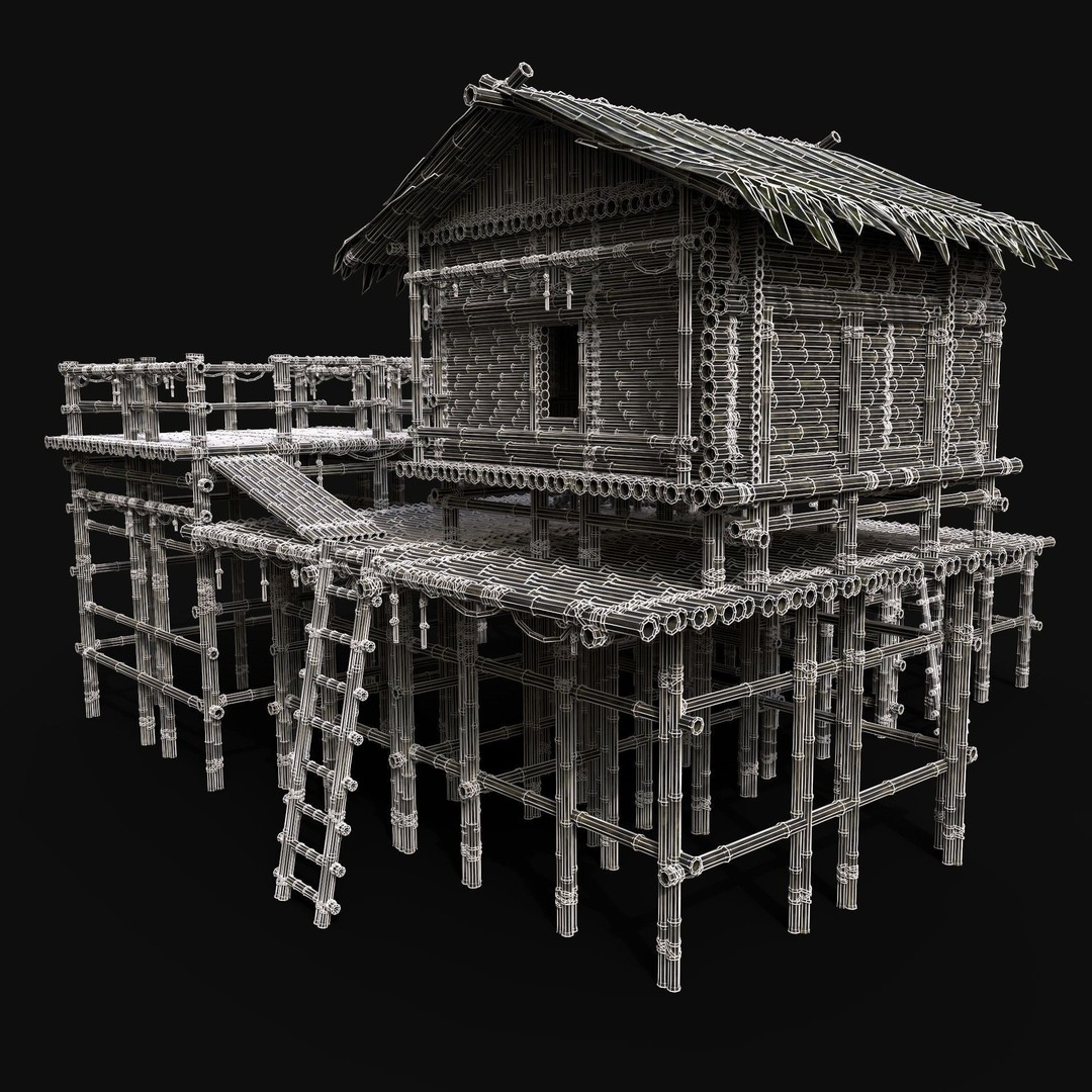Bamboo Watchtower 3D Model – Low Poly Game Ready Asset, FBX, OBJ - View 12