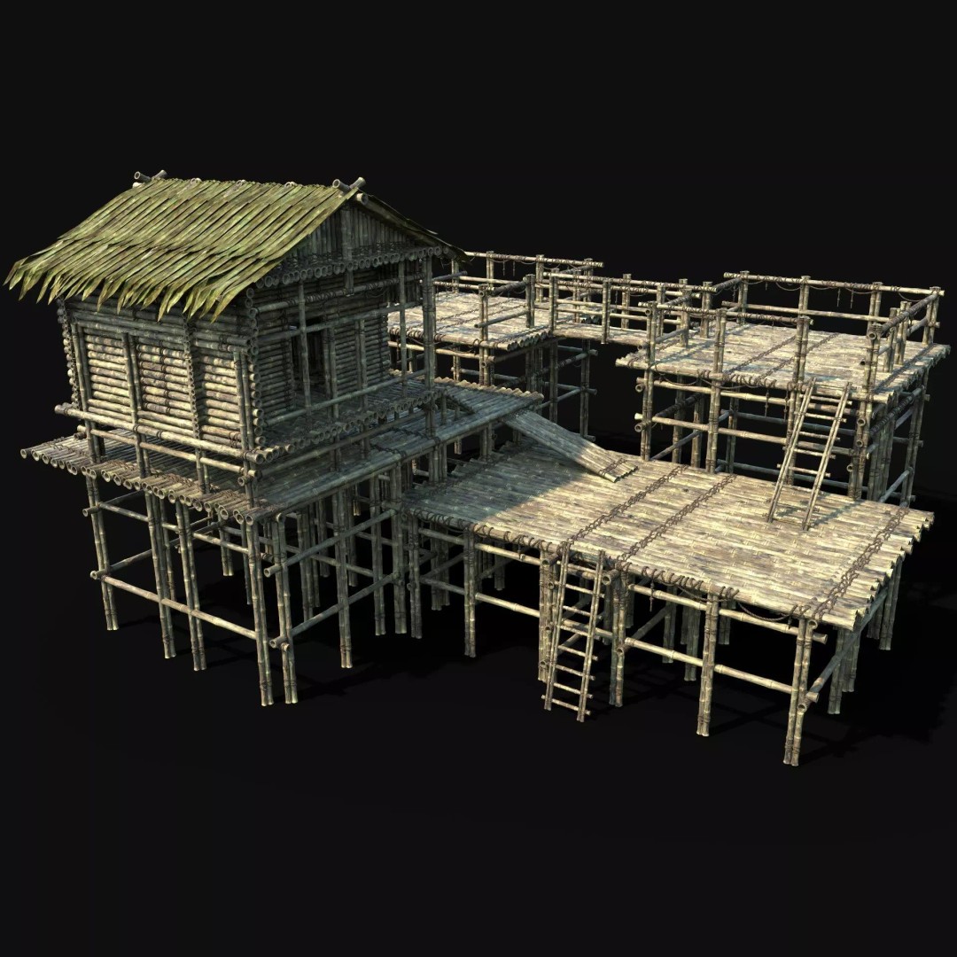 Bamboo Watchtower 3D Model – Low Poly Game Ready Asset, FBX, OBJ - View 2
