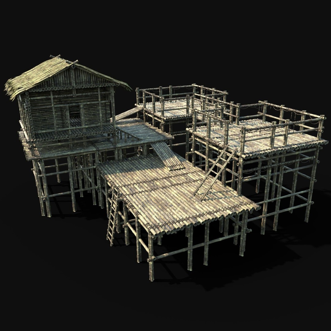 Bamboo Watchtower 3D Model – Low Poly Game Ready Asset, FBX, OBJ - View 3