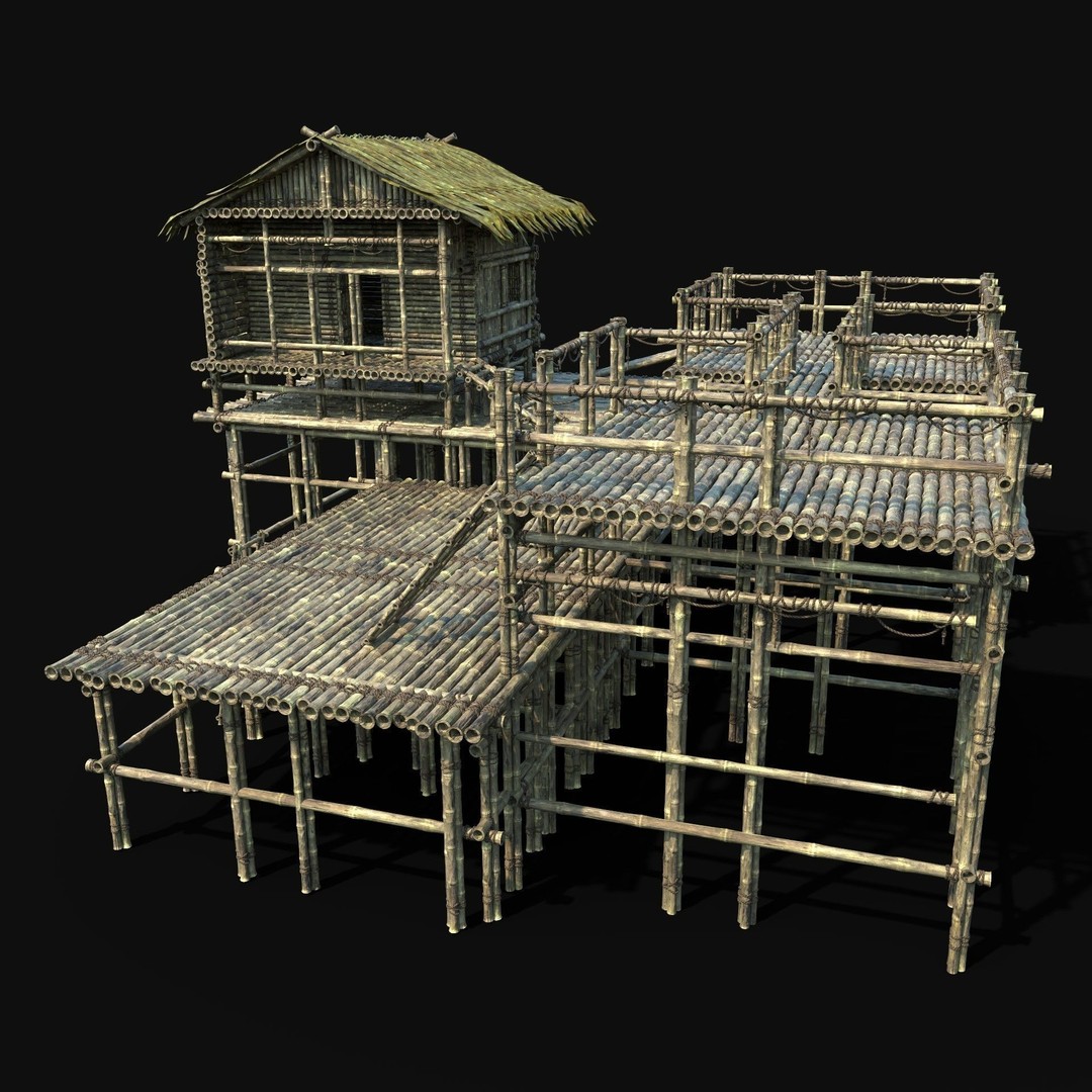 Bamboo Watchtower 3D Model – Low Poly Game Ready Asset, FBX, OBJ - View 4
