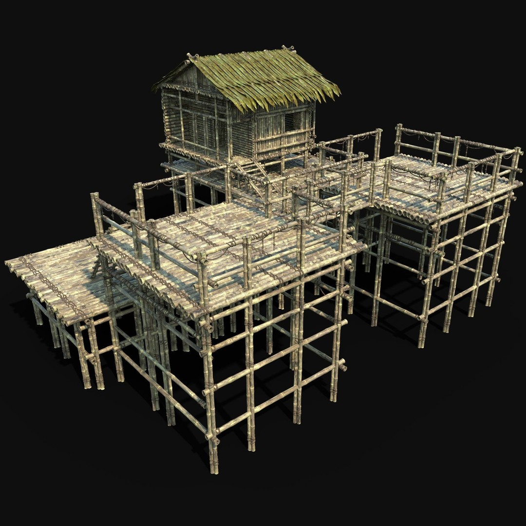 Bamboo Watchtower 3D Model – Low Poly Game Ready Asset, FBX, OBJ - View 5
