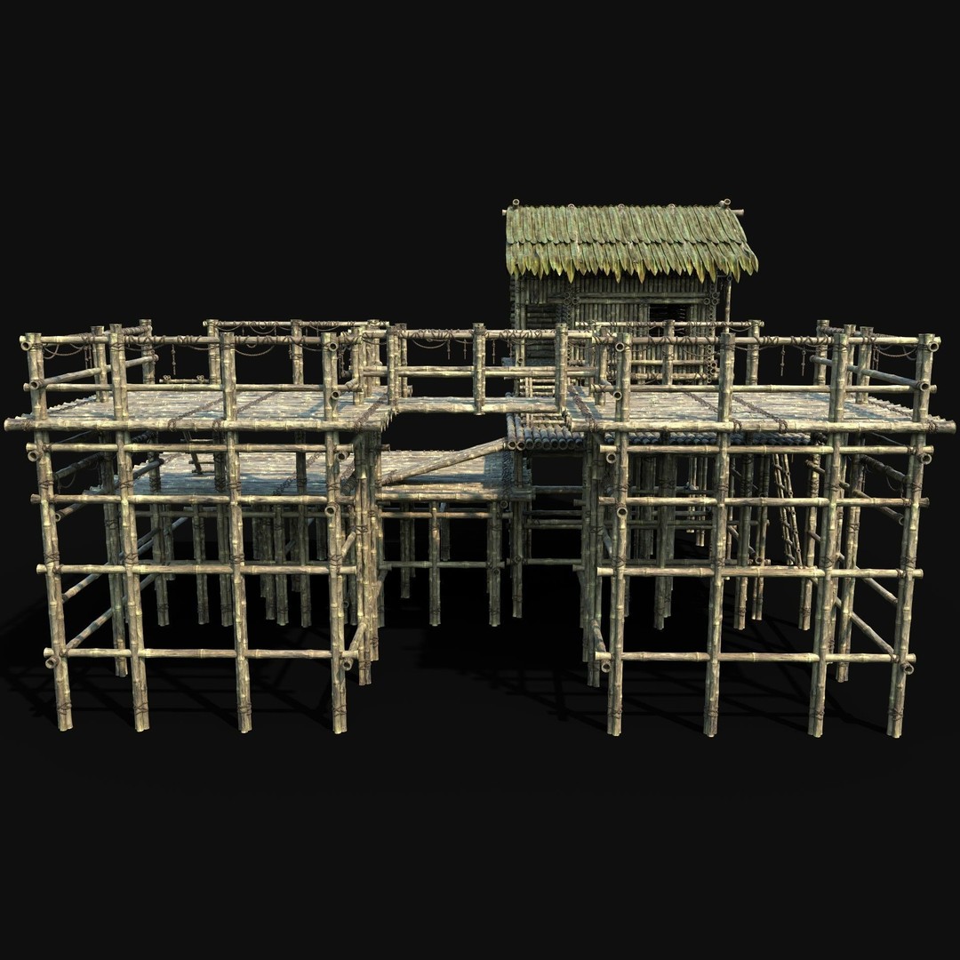 Bamboo Watchtower 3D Model – Low Poly Game Ready Asset, FBX, OBJ - View 6
