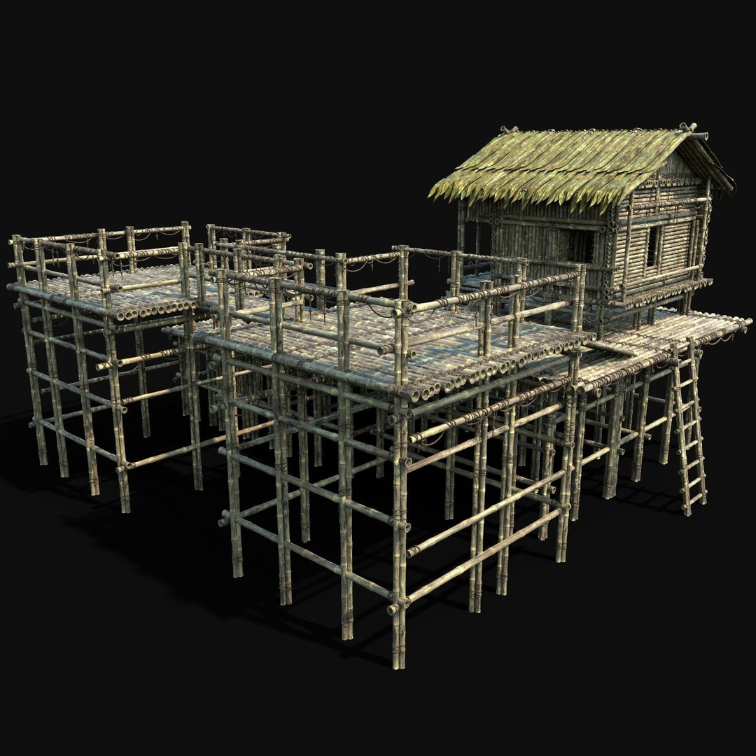 Bamboo Watchtower 3D Model – Low Poly Game Ready Asset, FBX, OBJ - View 7
