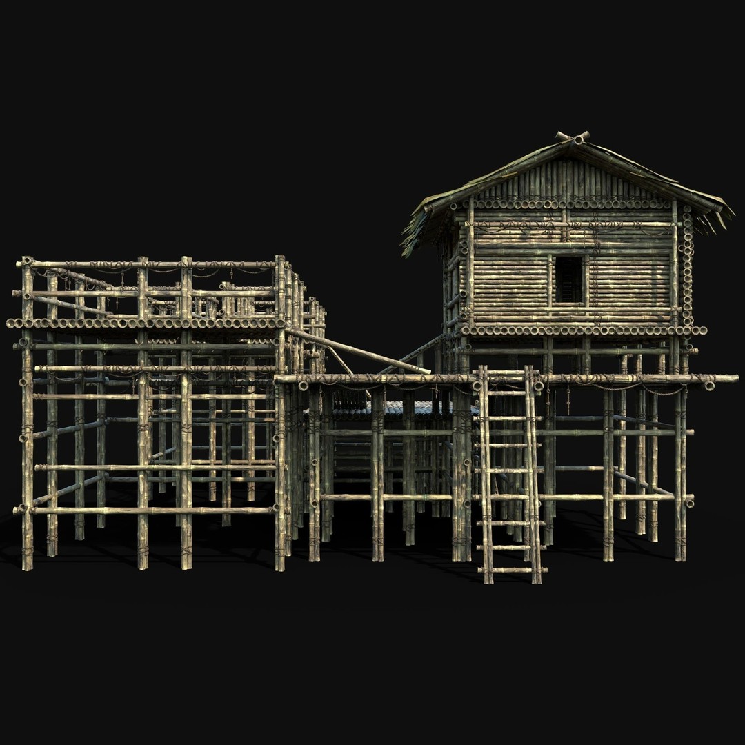 Bamboo Watchtower 3D Model – Low Poly Game Ready Asset, FBX, OBJ - View 8