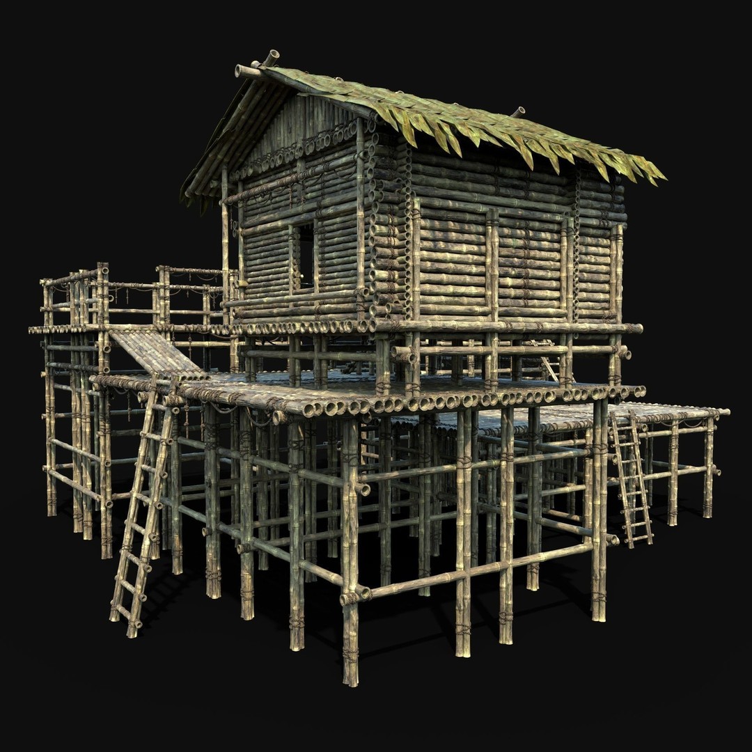 Bamboo Watchtower 3D Model – Low Poly Game Ready Asset, FBX, OBJ - View 9