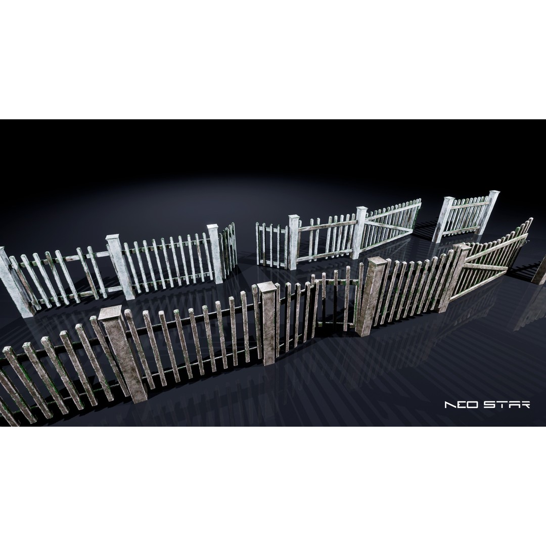 Modular Fences 3D Model – Low Poly Game Asset, FBX, OBJ