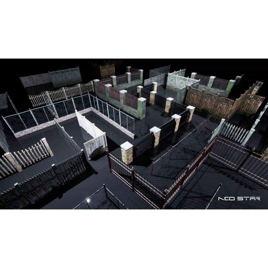 Modular Fences 3D Model – Low Poly Game Asset, FBX, OBJ - View 2