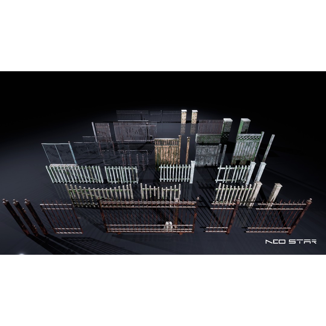 Modular Fences 3D Model – Low Poly Game Asset, FBX, OBJ - View 3