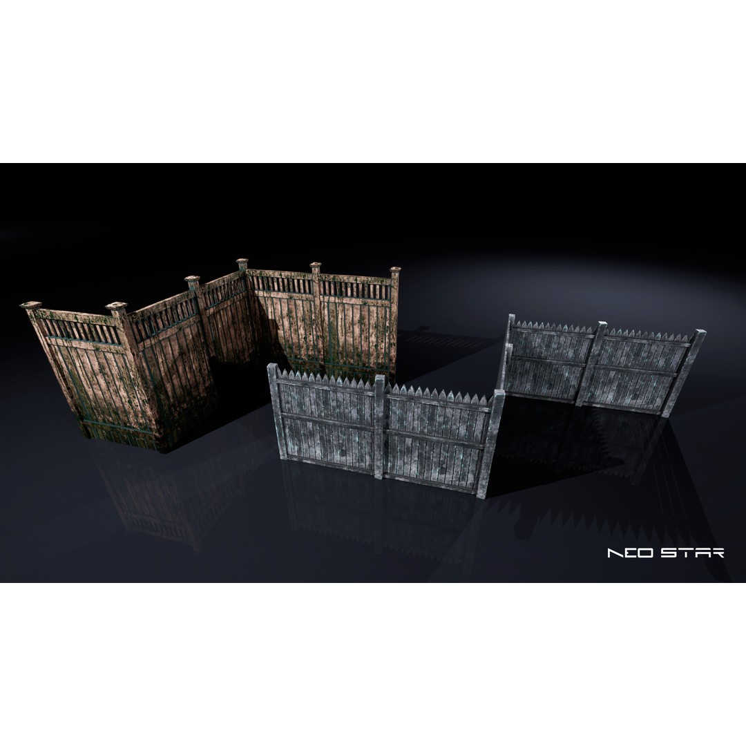 Modular Fences 3D Model – Low Poly Game Asset, FBX, OBJ - View 4