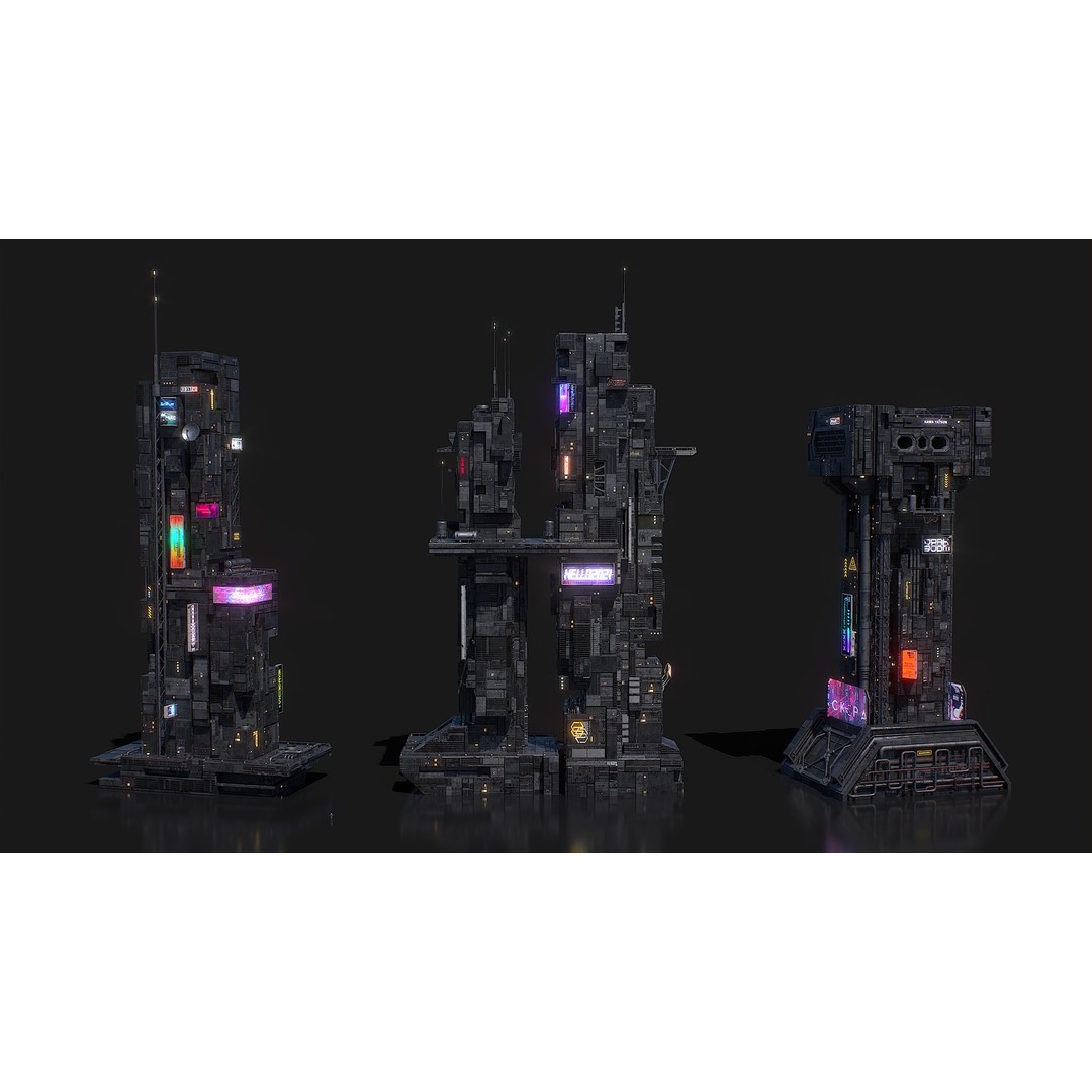 Cyberpunk Building 3D Model – Low Poly Futuristic Architecture, FBX - View 10