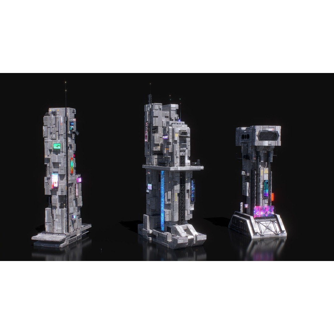 Cyberpunk Building 3D Model – Low Poly Futuristic Architecture, FBX - View 11
