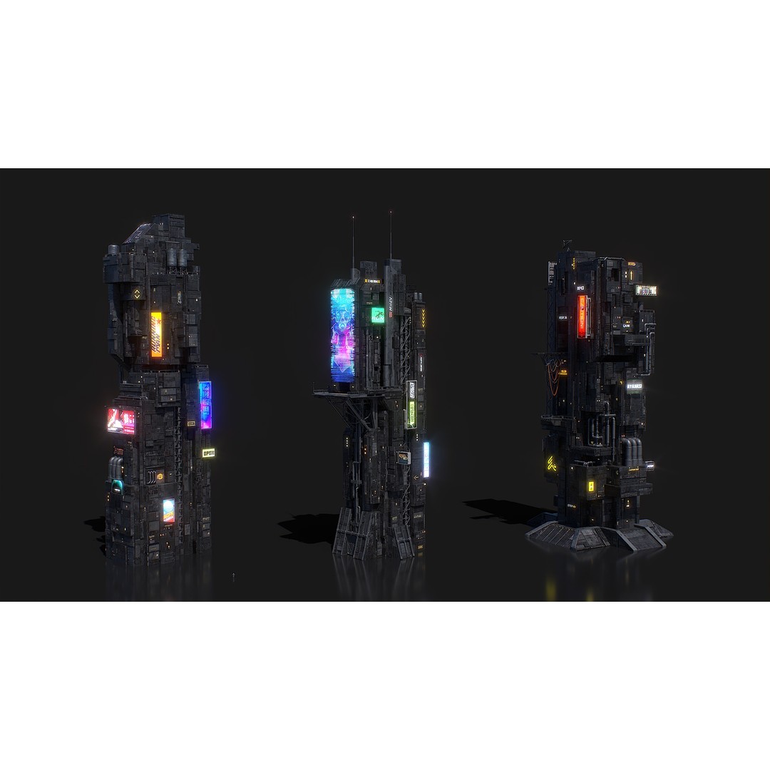 Cyberpunk Building 3D Model – Low Poly Futuristic Architecture, FBX - View 12