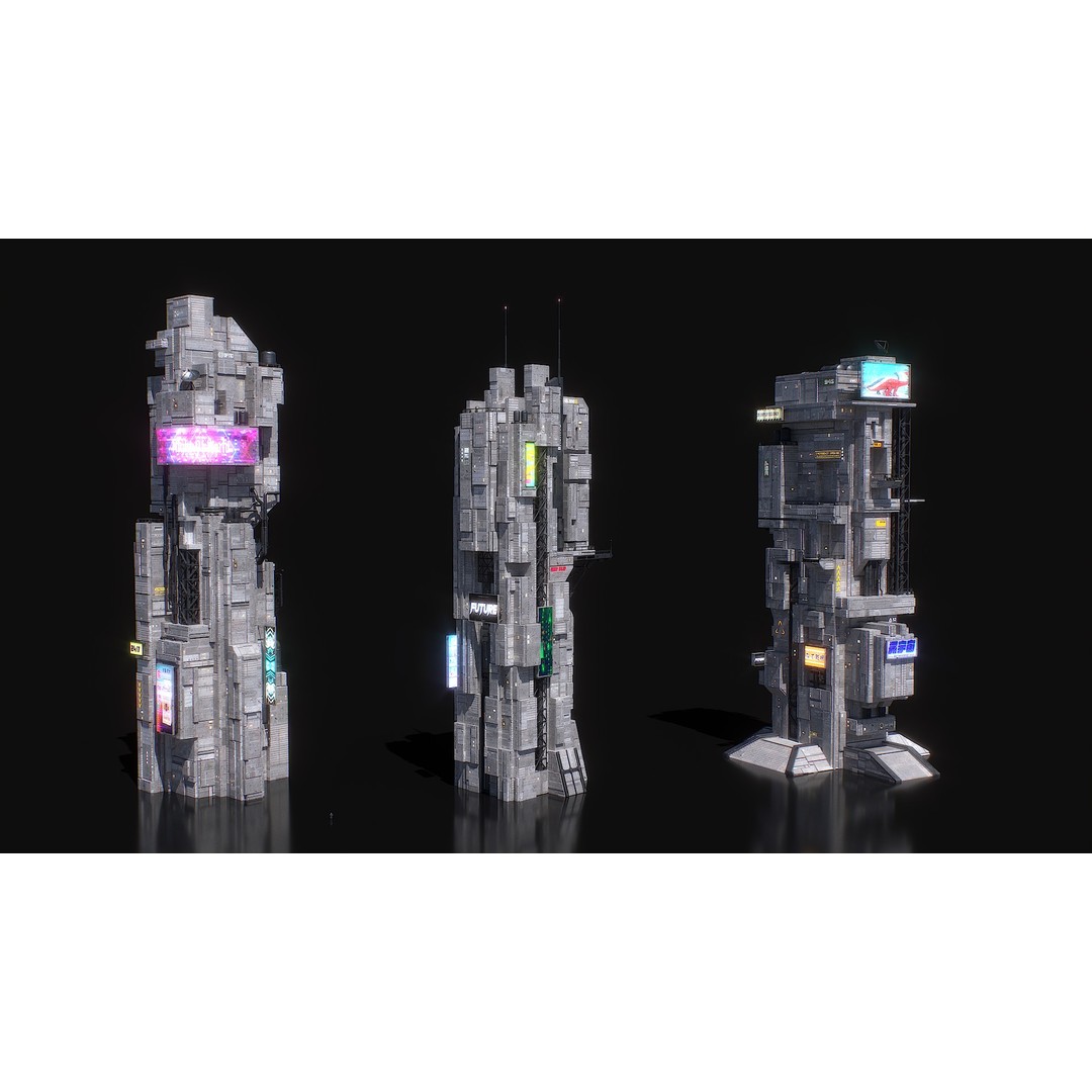 Cyberpunk Building 3D Model – Low Poly Futuristic Architecture, FBX - View 13
