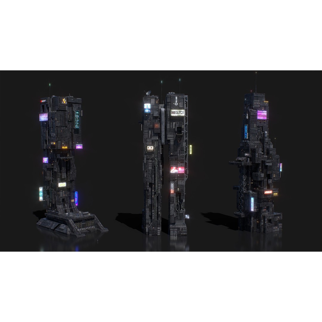 Cyberpunk Building 3D Model – Low Poly Futuristic Architecture, FBX - View 14