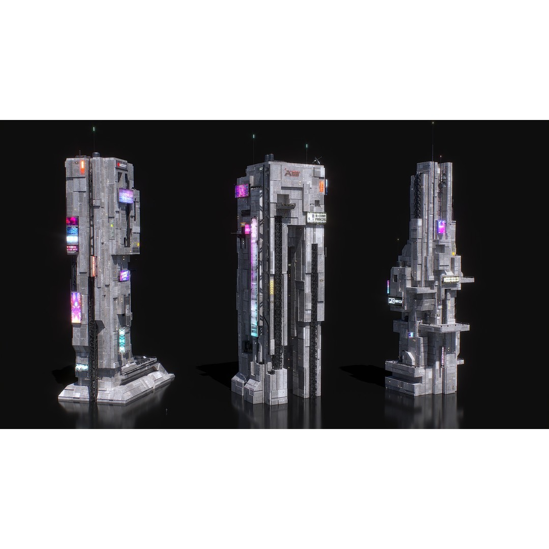 Cyberpunk Building 3D Model – Low Poly Futuristic Architecture, FBX - View 15