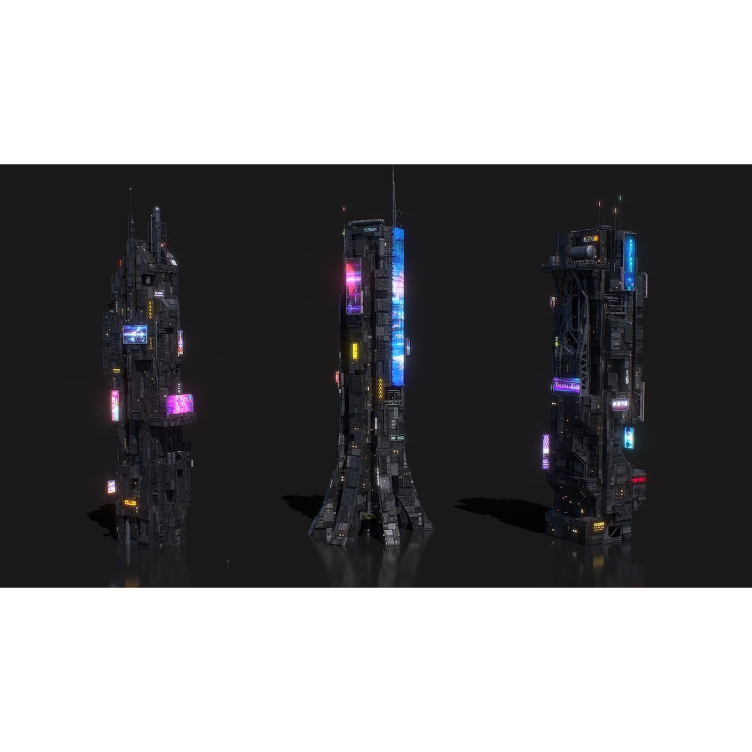 Cyberpunk Building 3D Model – Low Poly Futuristic Architecture, FBX - View 16