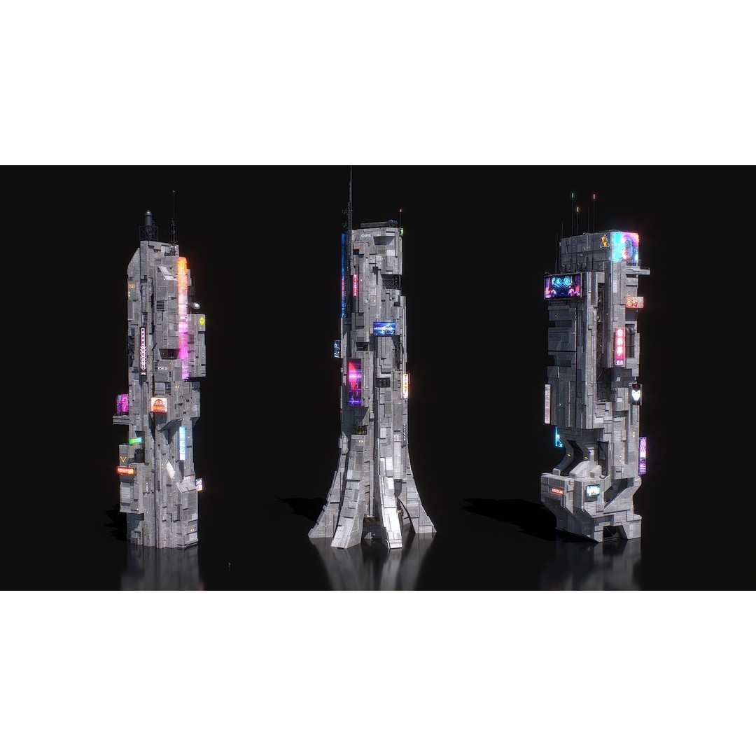 Cyberpunk Building 3D Model – Low Poly Futuristic Architecture, FBX - View 17