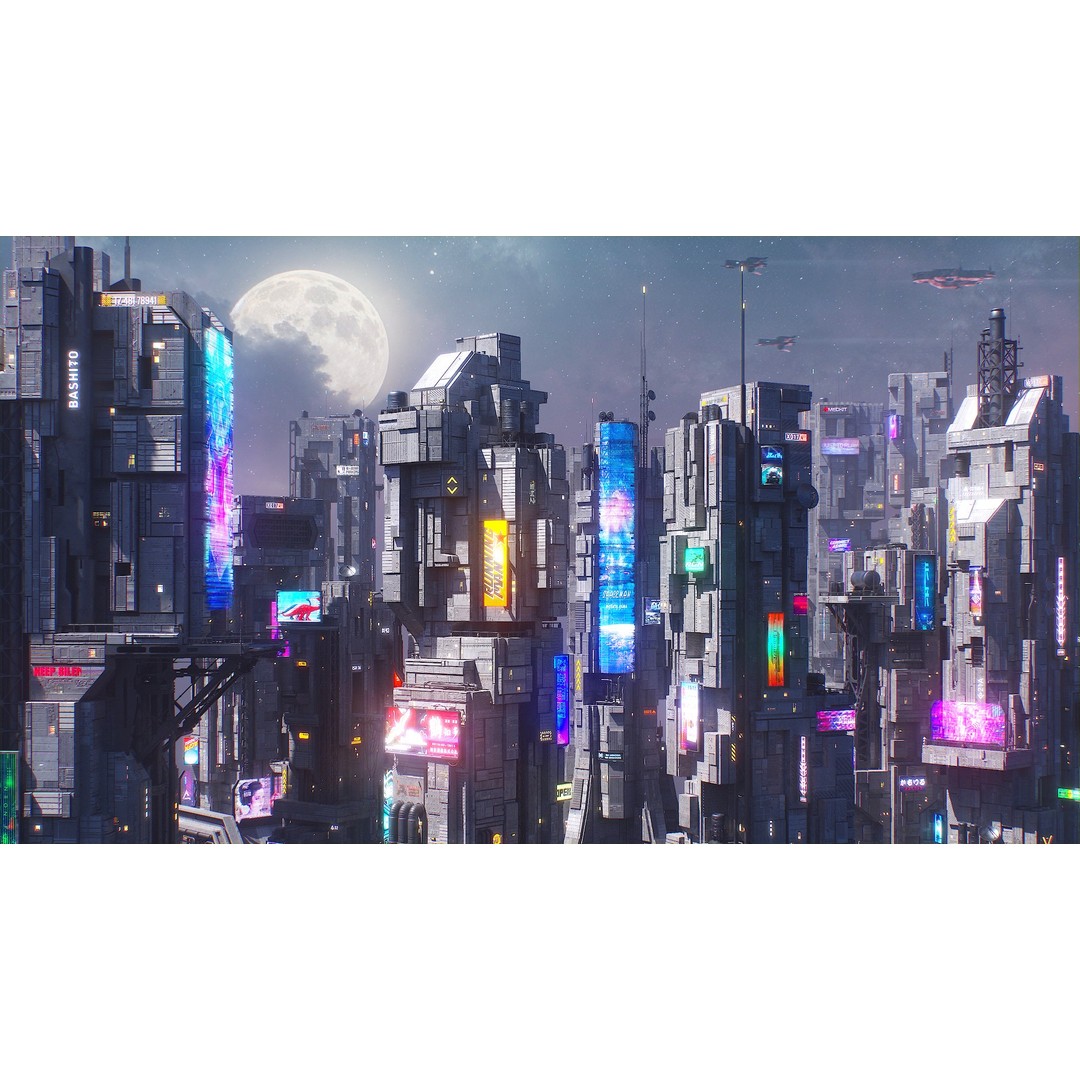 Cyberpunk Building 3D Model – Low Poly Futuristic Architecture, FBX - View 3