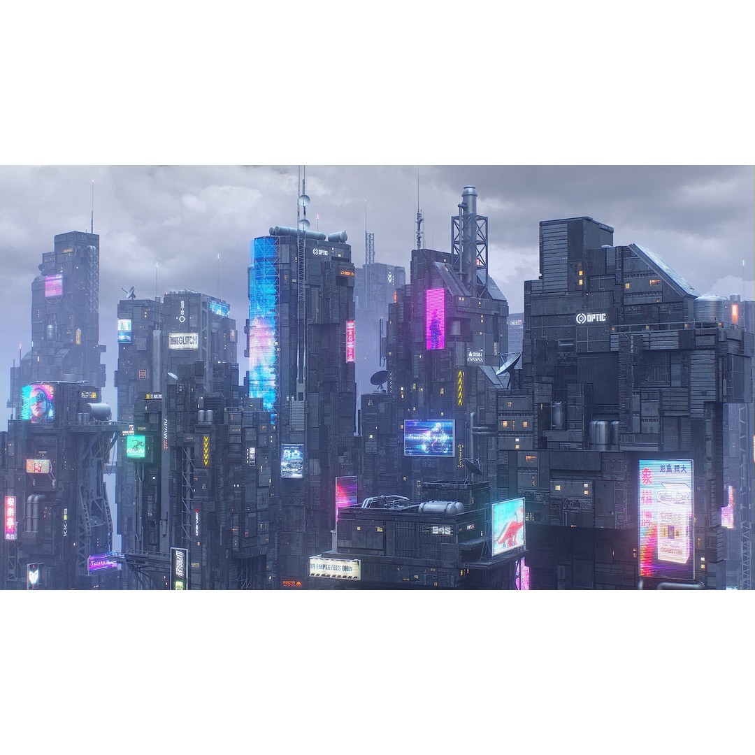 Cyberpunk Building 3D Model – Low Poly Futuristic Architecture, FBX - View 4