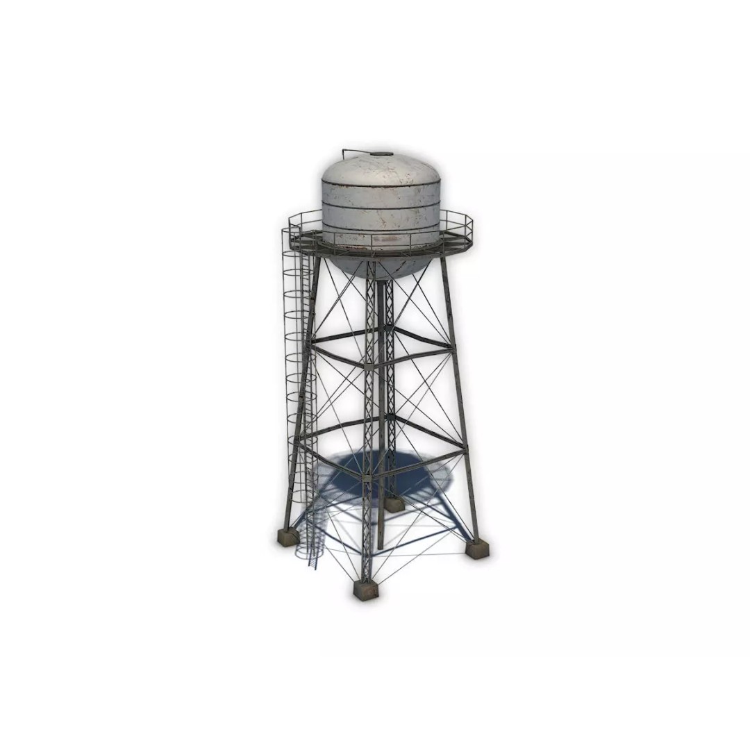 Water Tower 3D Model – Low Poly Game Asset, FBX, PBR Textures - View 2