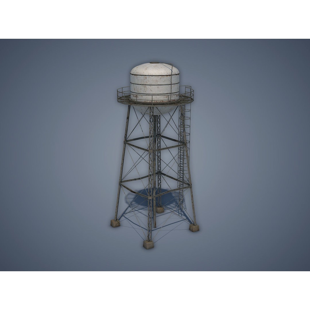 Water Tower 3D Model – Low Poly Game Asset, FBX, PBR Textures - View 3