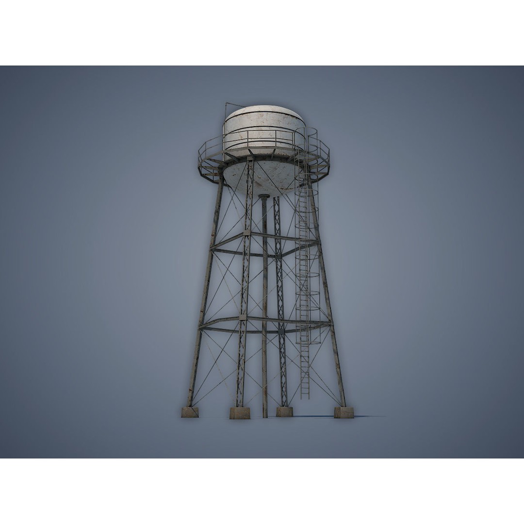 Water Tower 3D Model – Low Poly Game Asset, FBX, PBR Textures - View 8