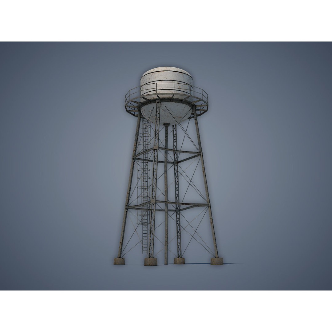 Water Tower 3D Model – Low Poly Game Asset, FBX, PBR Textures - View 9
