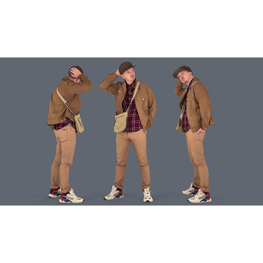 Thoughtful Young Man 3D Model – Casual Urban Character, FBX - View 3