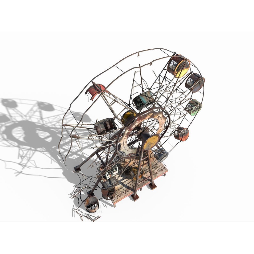 Destroyed Ferris Wheel 3D Model – Realistic PBR Asset, FBX, OBJ - View 10