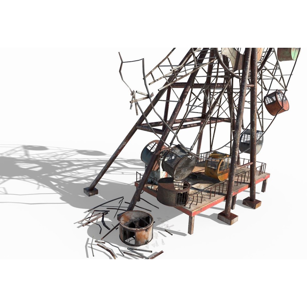 Destroyed Ferris Wheel 3D Model – Realistic PBR Asset, FBX, OBJ - View 12