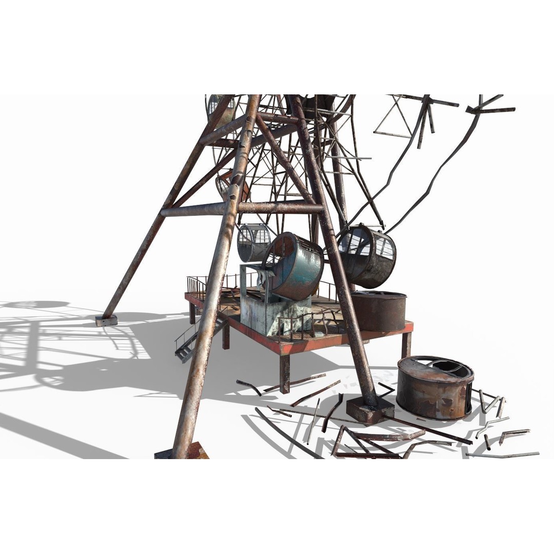 Destroyed Ferris Wheel 3D Model – Realistic PBR Asset, FBX, OBJ - View 13