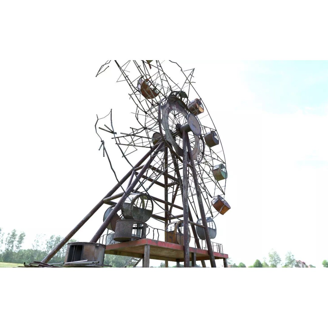Destroyed Ferris Wheel 3D Model – Realistic PBR Asset, FBX, OBJ - View 2